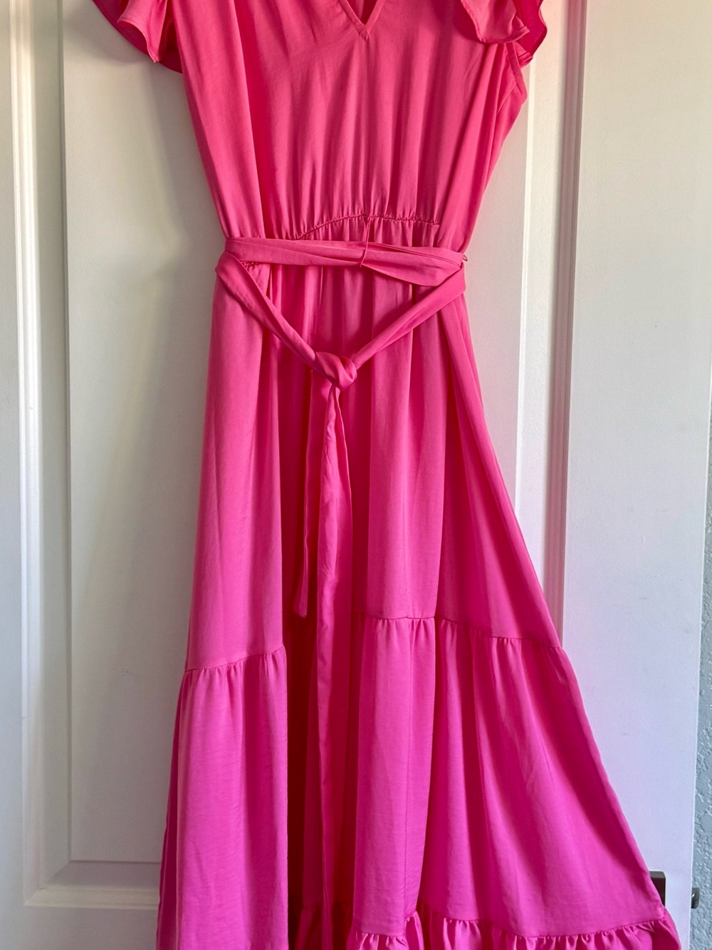 Tommy Hilfiger Hot Pink Tiered Maxi Dress with Tie Waist
